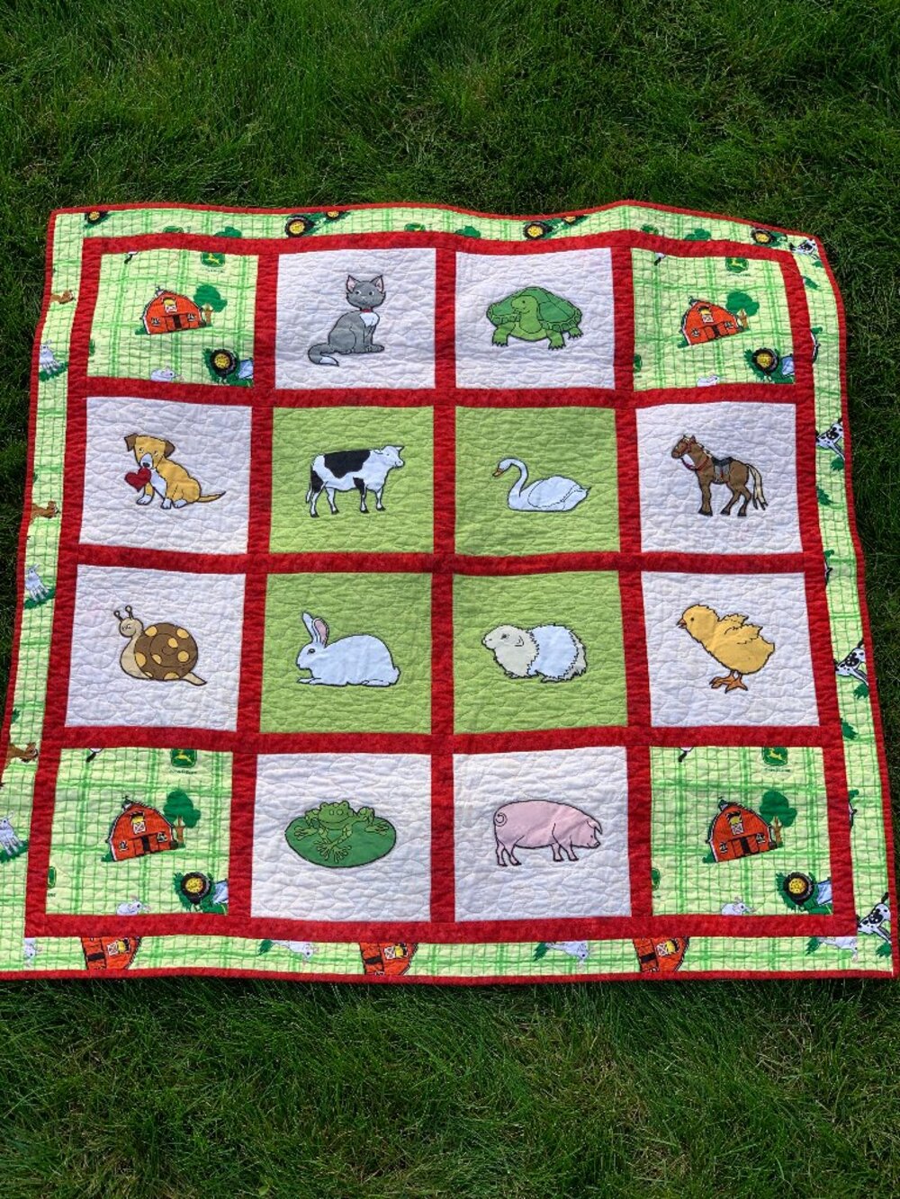 Vintage Handmade Patchwork Quilt John Deere Baby Toddler Lap Cottagecore Blanket